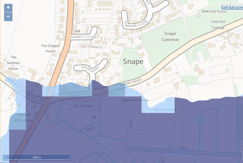 Long-term flood-risk map detail (from flood-warning-information.service.gov.uk)