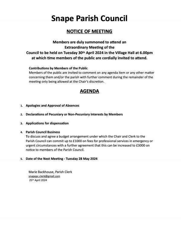 30th April SPC Extraordinary Agenda 300424