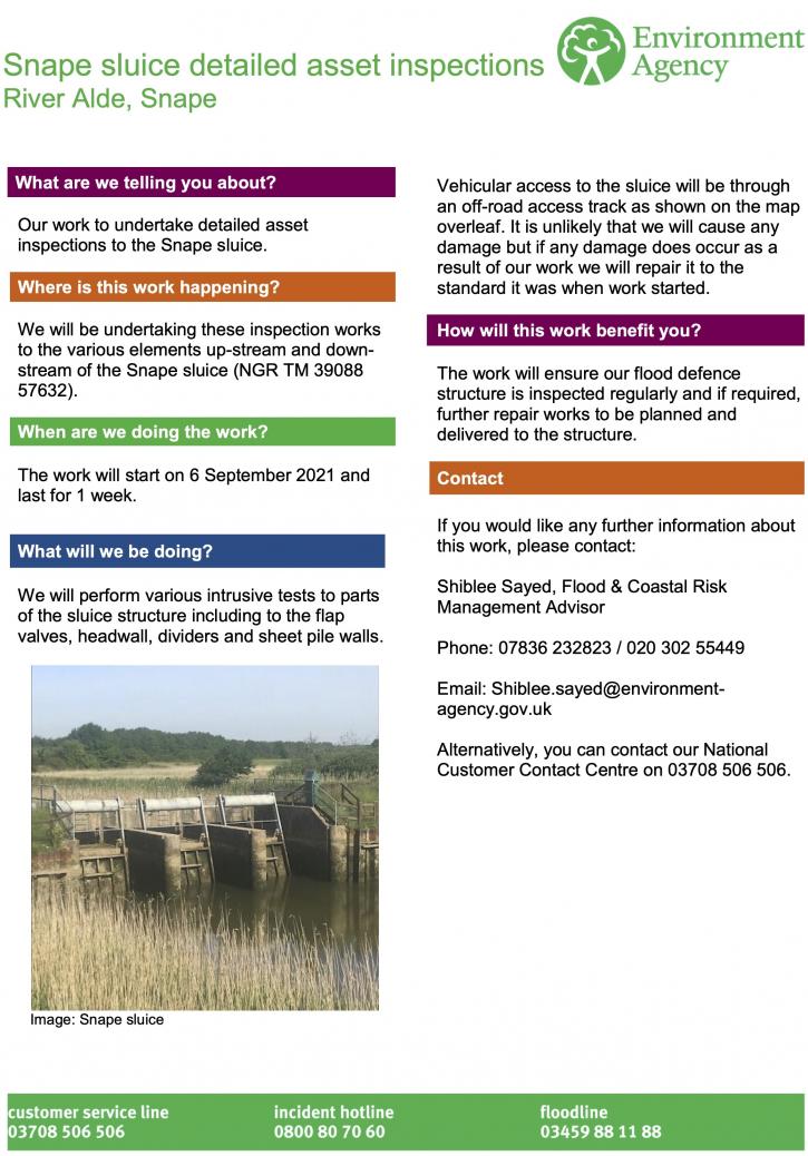 210906 EA Snape Sluice inspections fact sheet p1